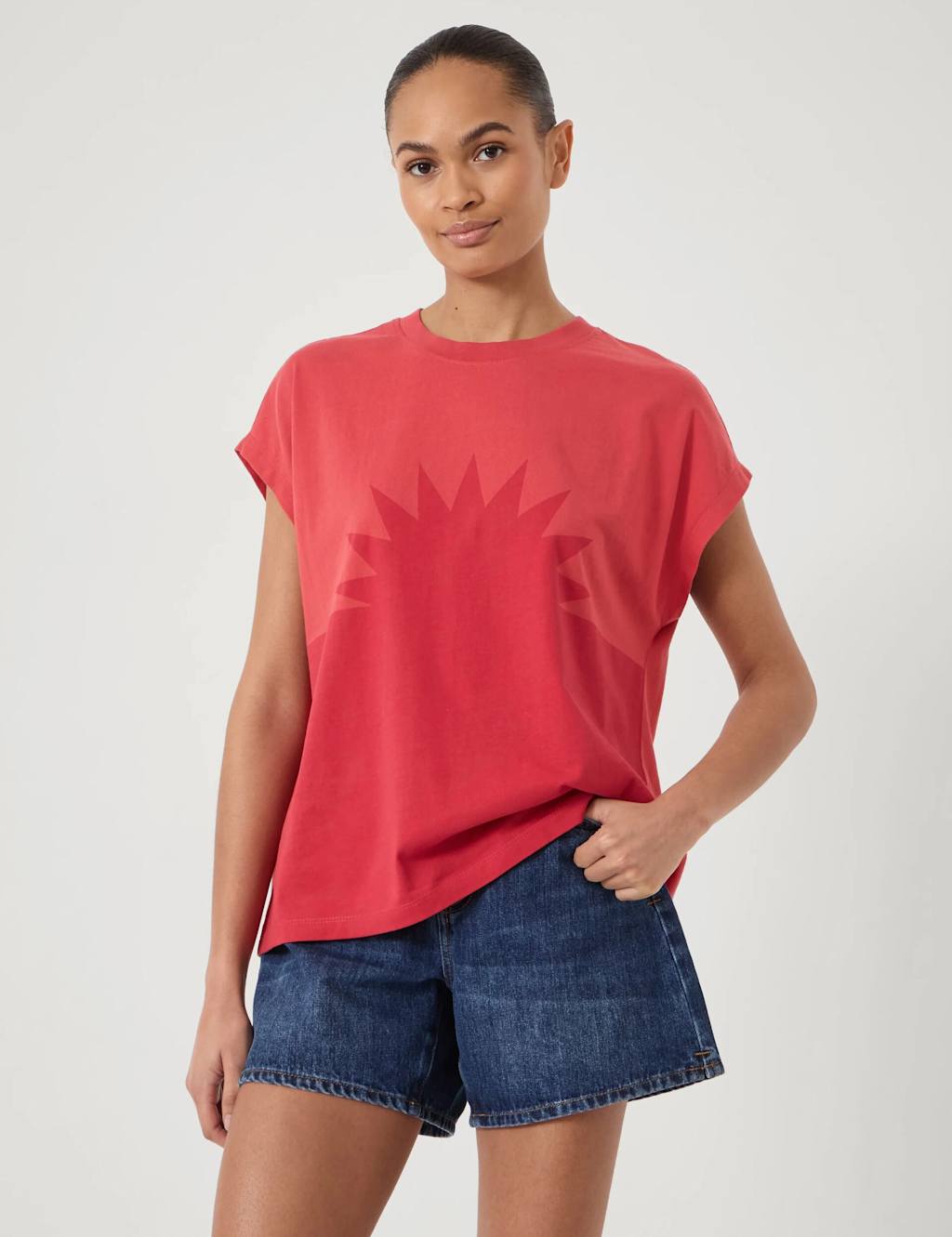 Hush Women's Pure Cotton Sunburst Graphic T-Shirt - Small-Medium - Red Mix - Available at M&S