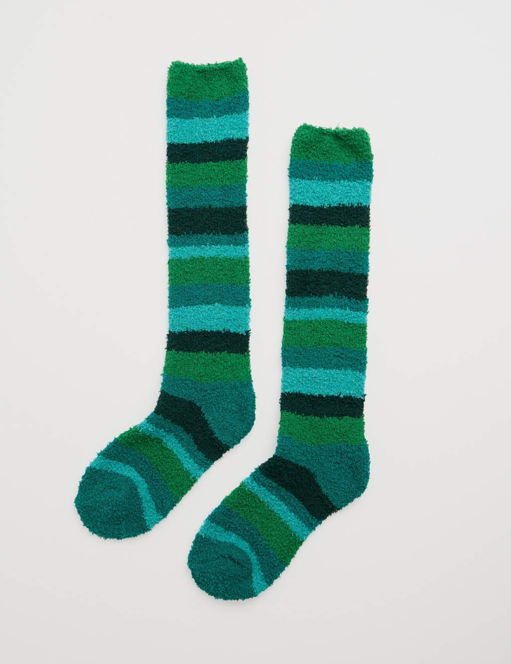 Seasalt Cornwall Striped Knee High Fluffy Socks Green Mix