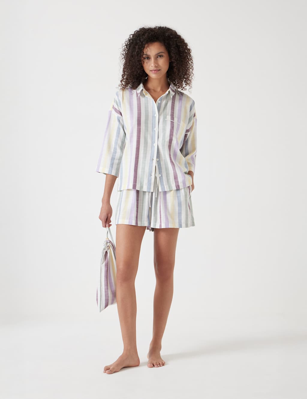 Cotton Blend Striped Shortie Set