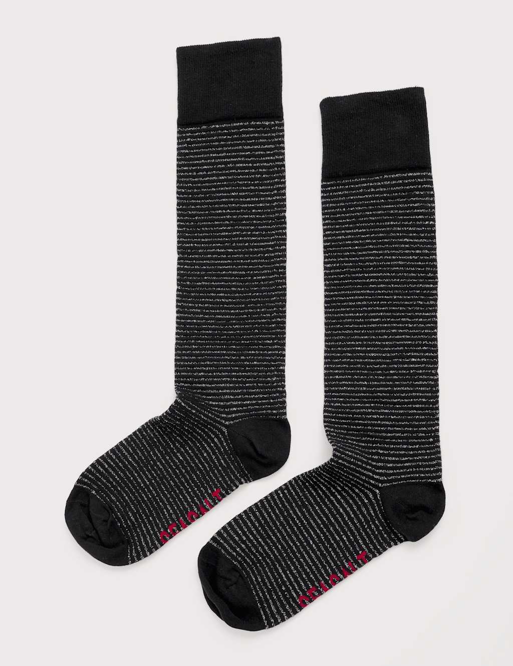 Seasalt Cornwall Cotton Rich Sparkle Striped Knee High Socks Black Mix
