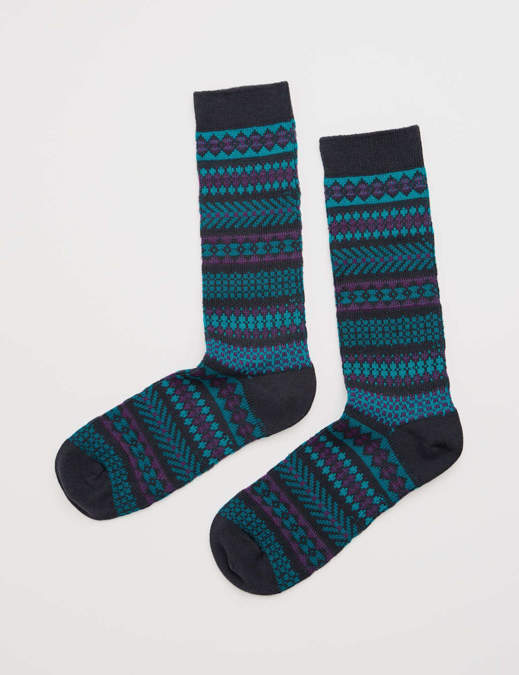 Seasalt Cornwall Cotton Rich Fair Isle Ankle High Socks Grey Mix