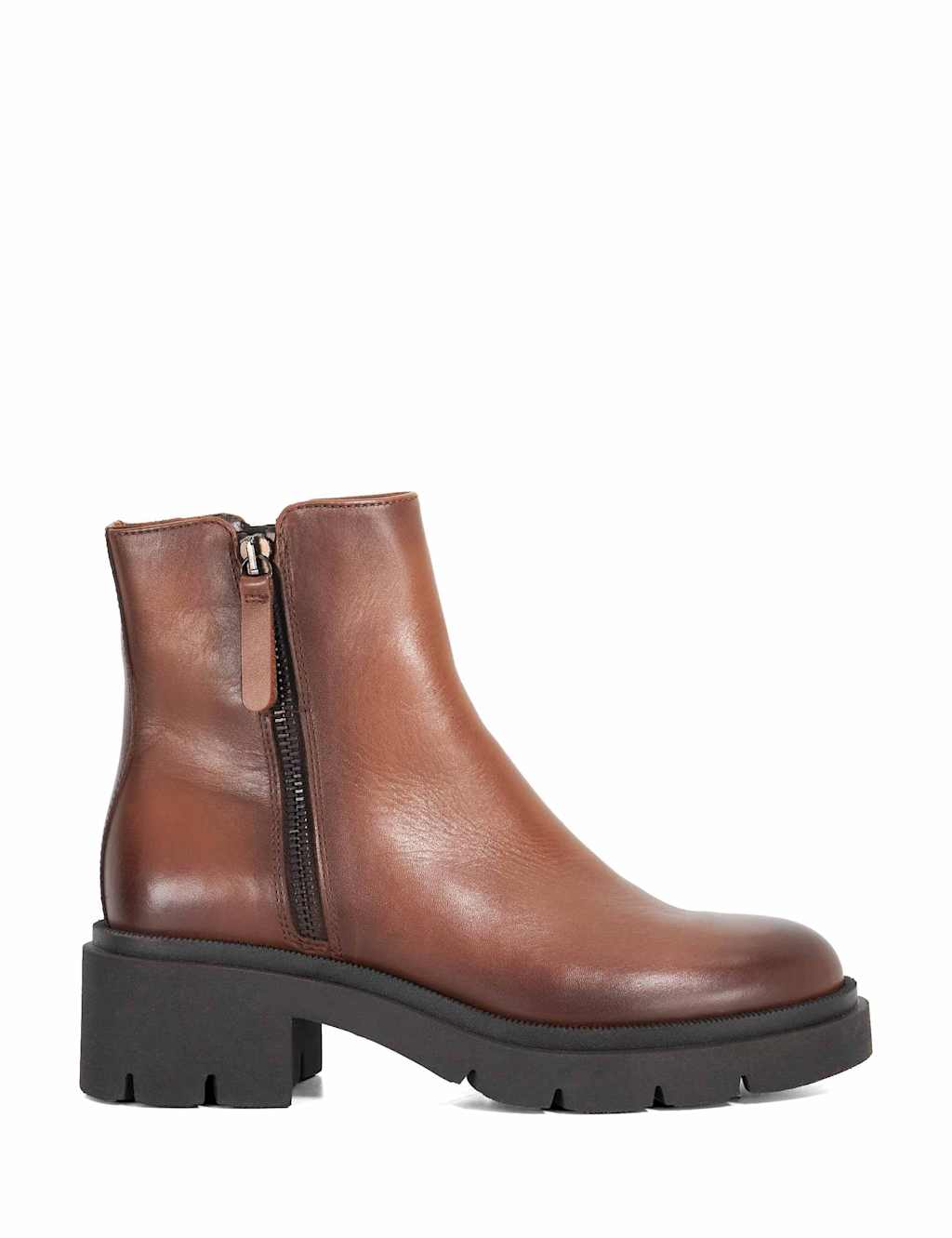 Dune London Leather Chelsea Block Heel Boots Brown
