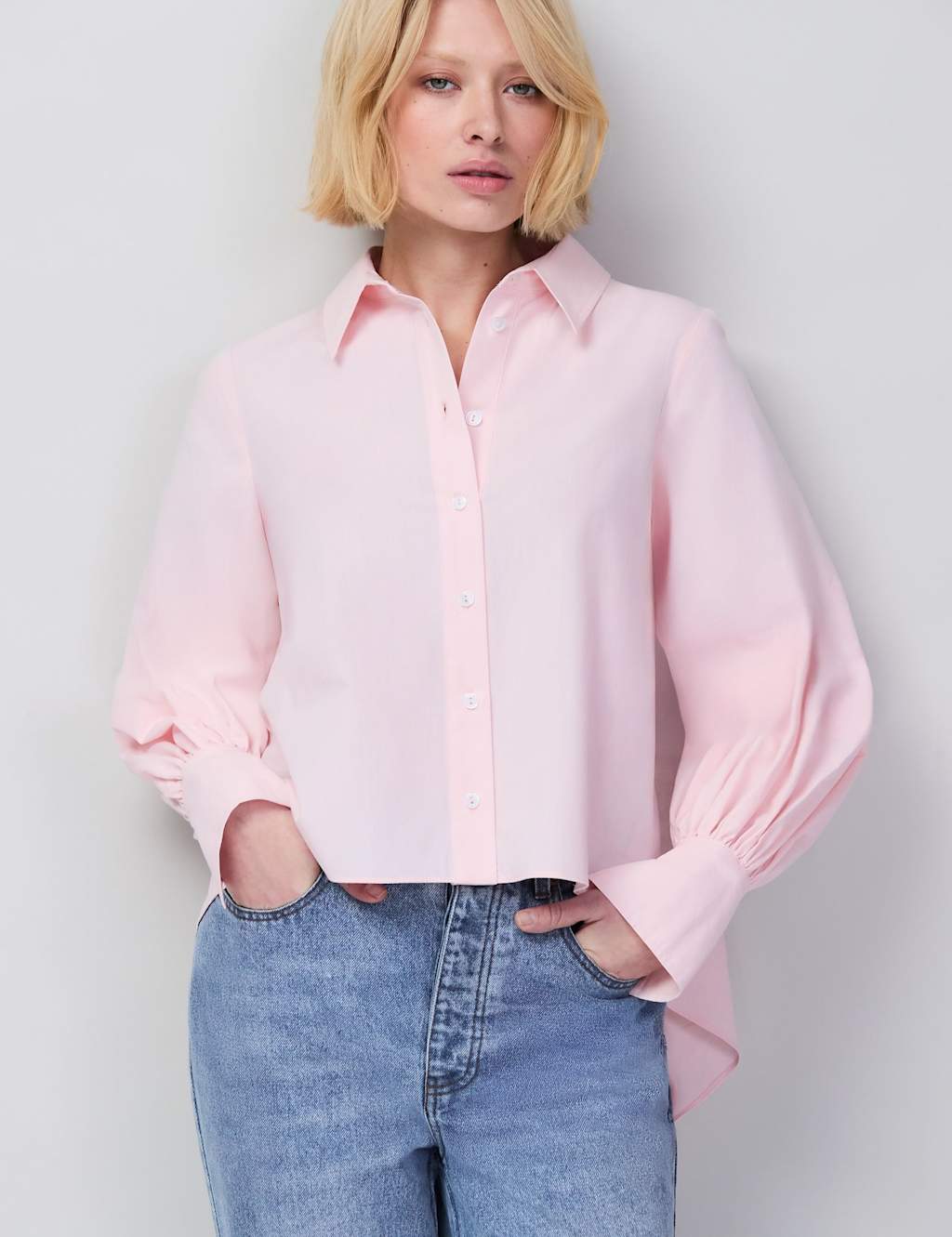 Ro&Zo Women's Pure Cotton High-Low Hem Relaxed Shirt - 14 - Light Pink - Available at M&S