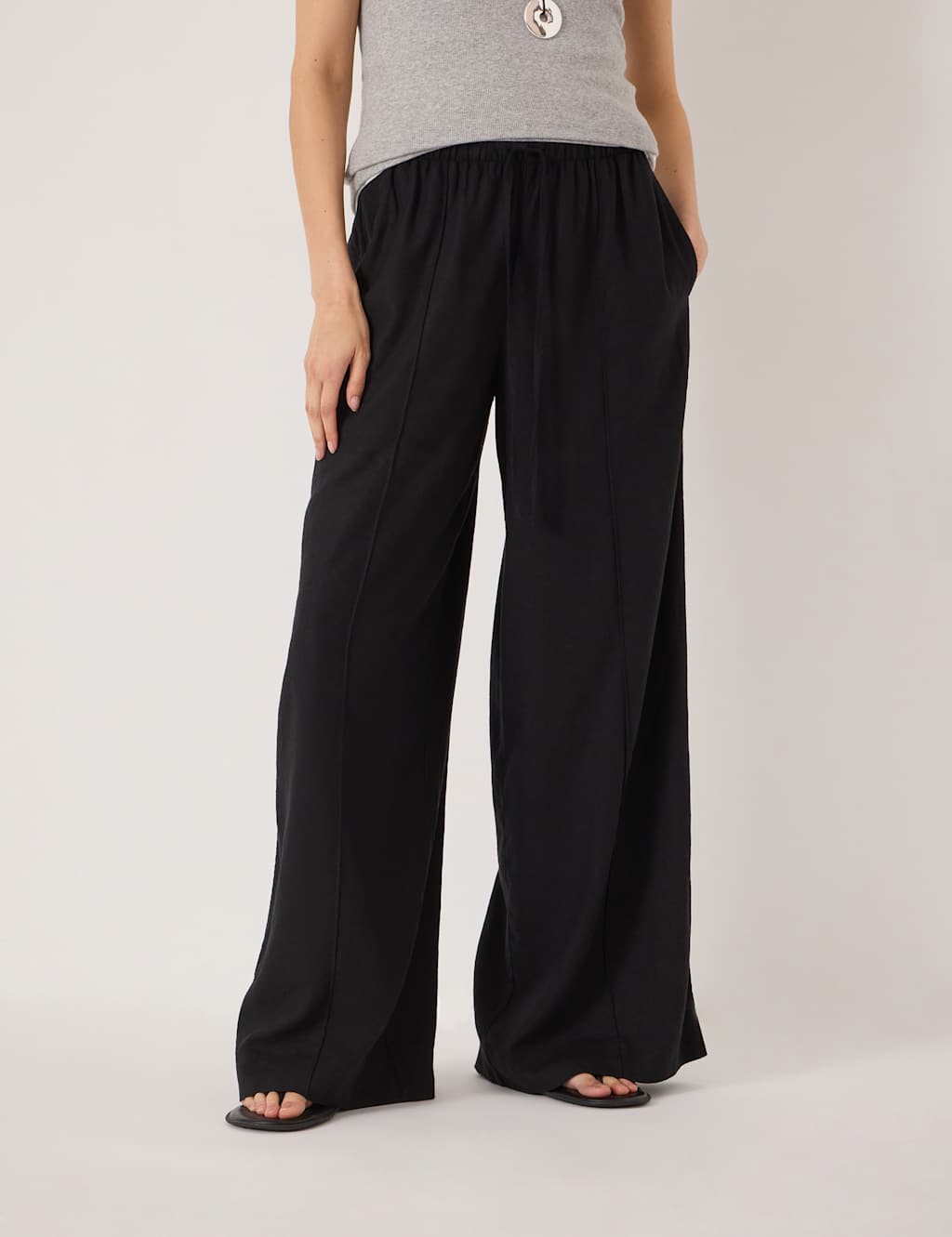 Hush Women's Linen Blend Wide Leg Trousers - Large - Black - Available at M&S