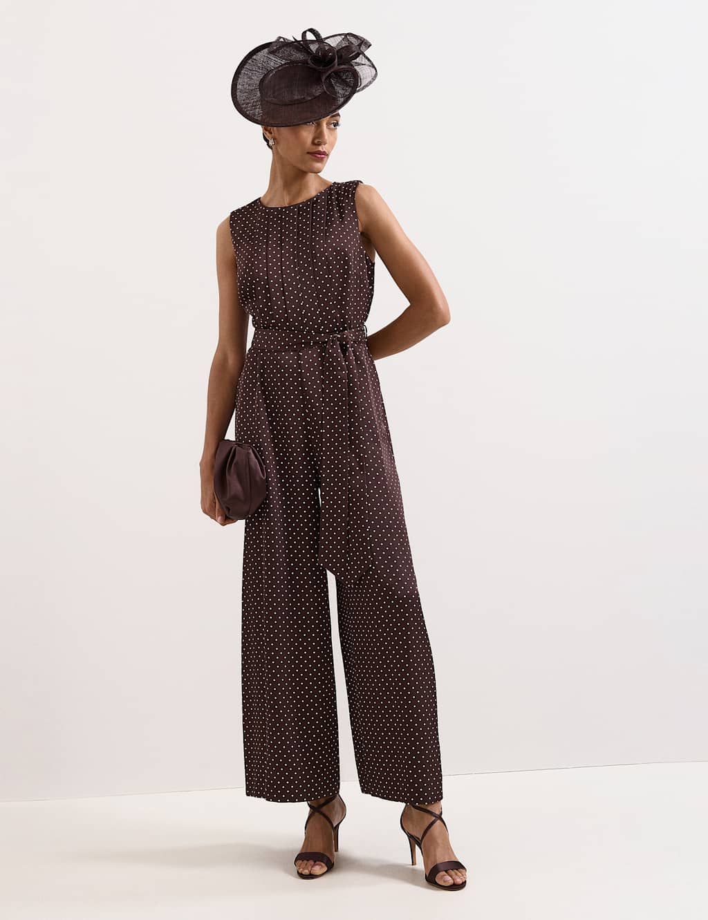Phase Eight Women's Polka Dot Belted Sleeveless Jumpsuit - 10 - Brown Mix - Available at M&S
