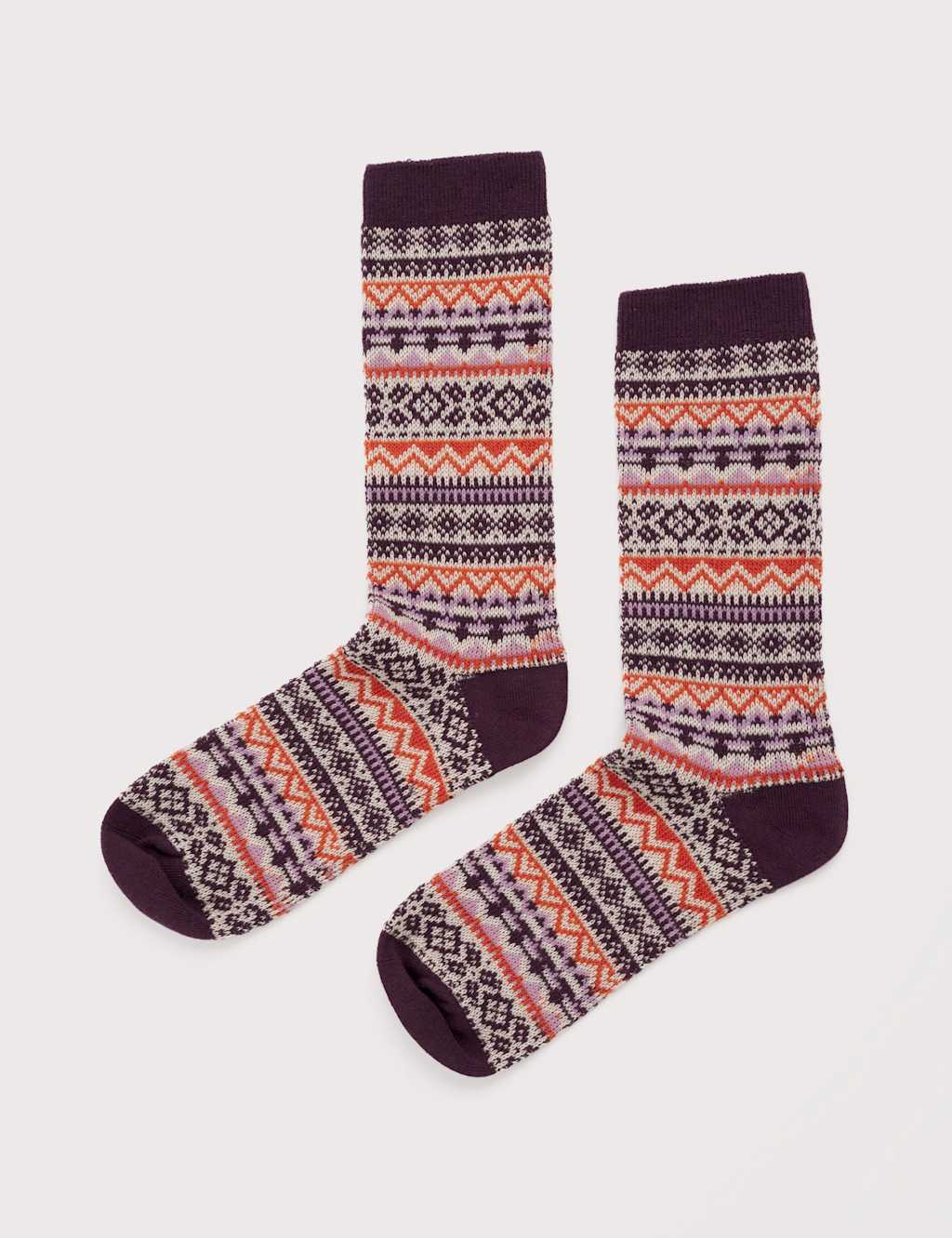 Seasalt Cornwall Cotton Rich Fair Isle Ankle High Socks Purple Mix