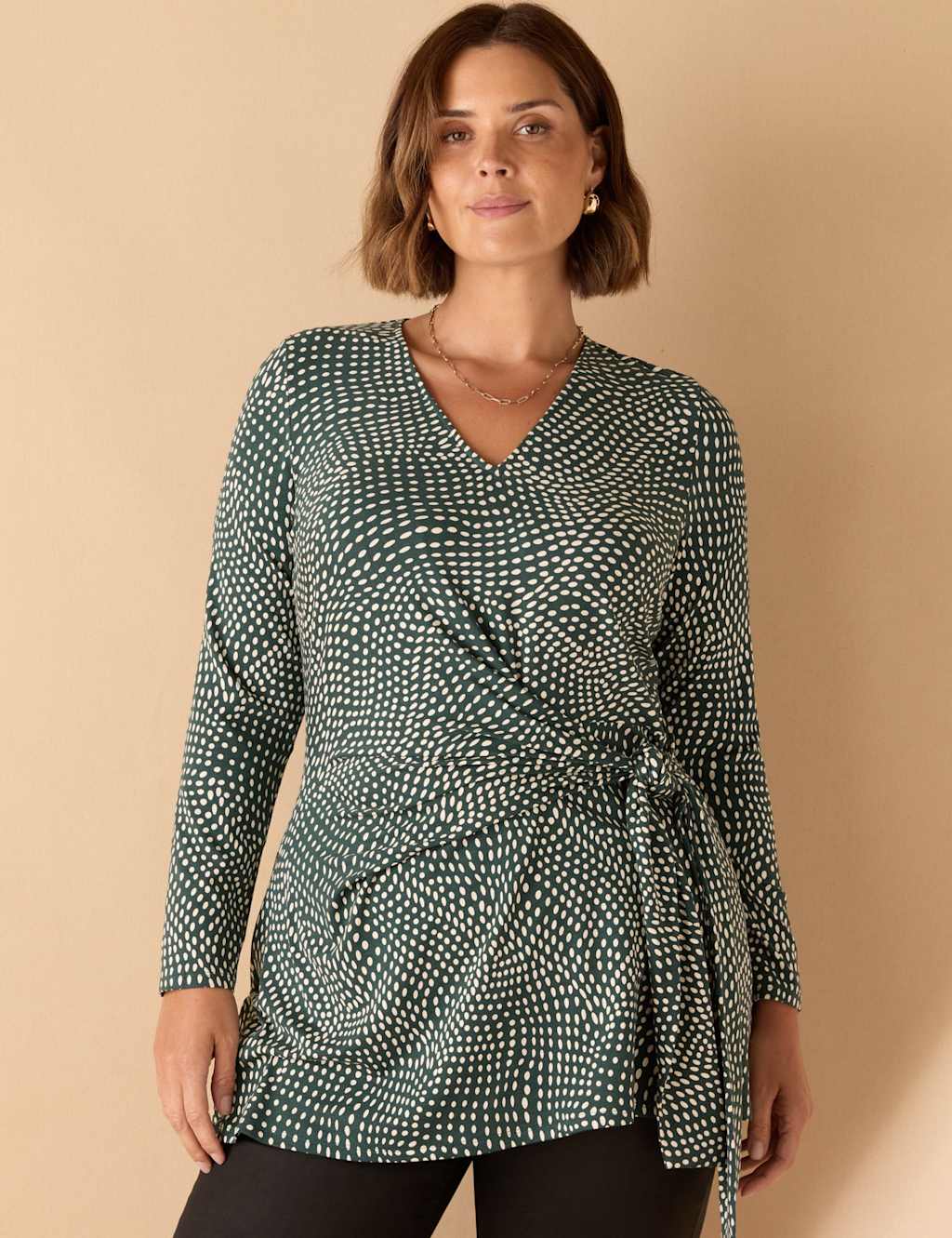Live Unlimited London Polka Dot V-Neck Tunic Green Mix
