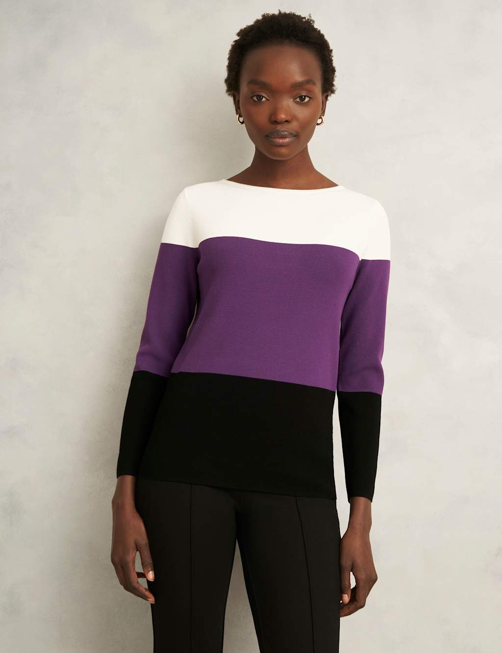 HOBBS Colour Block Slash Neck Jumper Purple