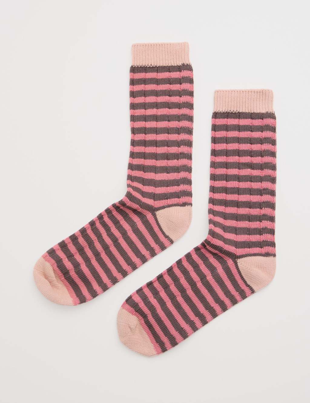 Seasalt Cornwall Cotton Rich Ribbed Striped Ankle High Socks Pink Mix