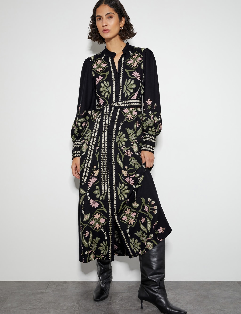 Printed Button Through Midi Tea Dress