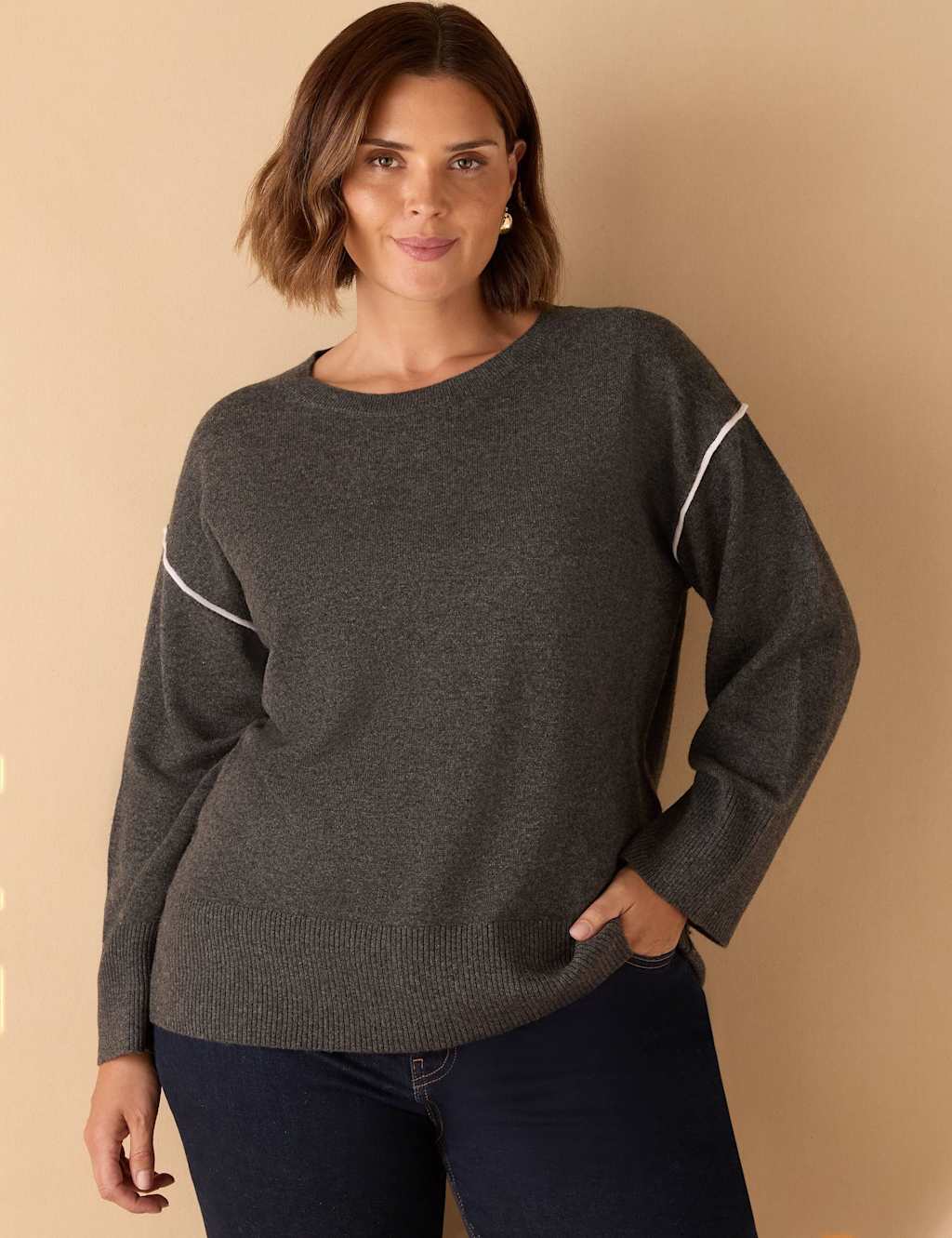 Live Unlimited London Women's Seam Detail Round Neck Jumper - 16 - Grey - Available at M&S
