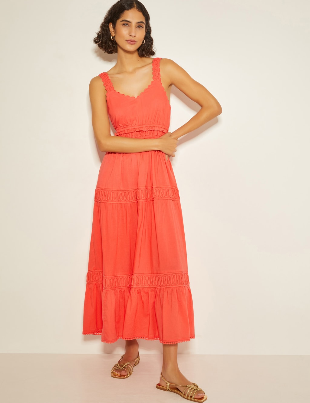 Pure Cotton V-Neck Maxi Tailored Dress