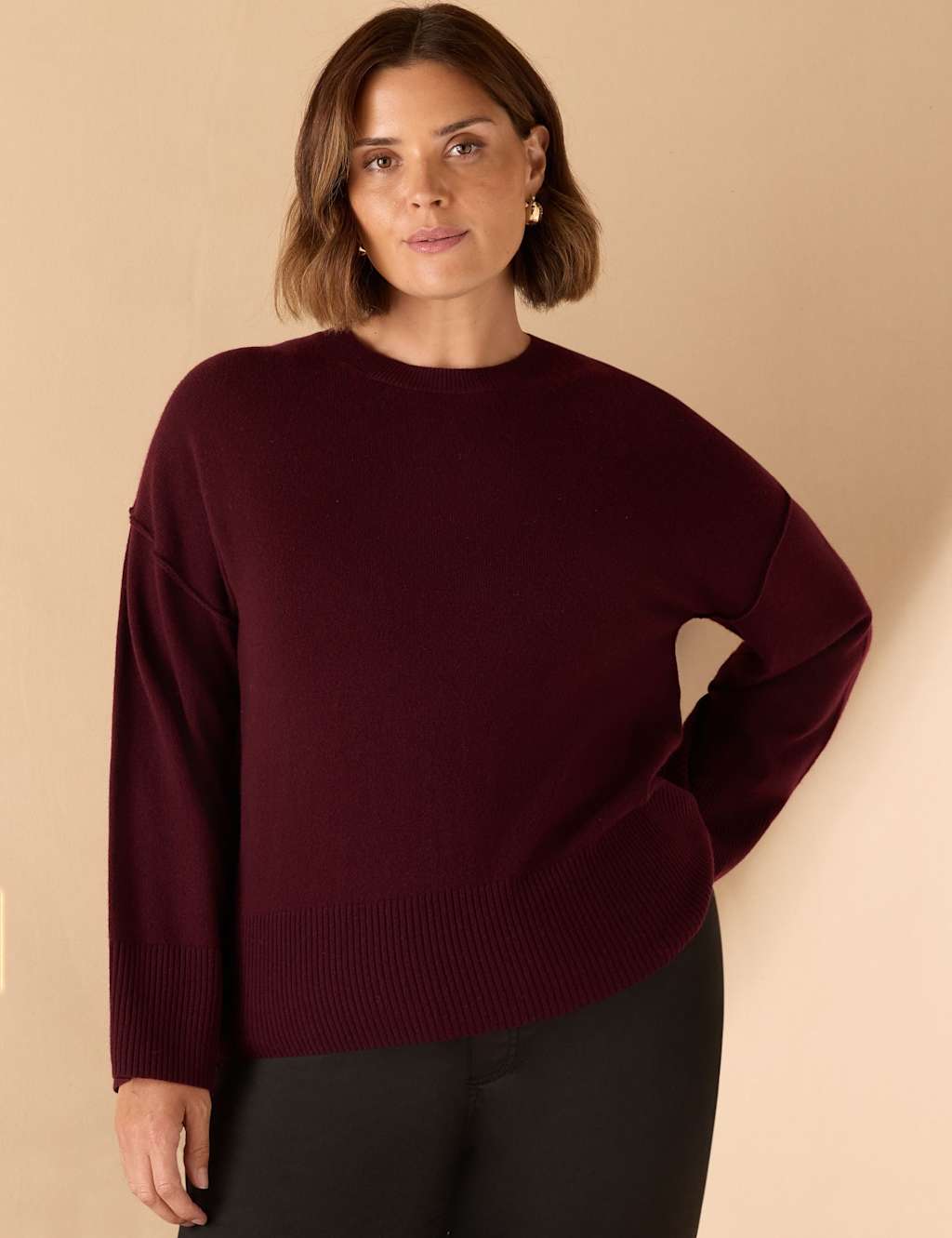 Live Unlimited London Cotton Blend Jumper with Cashmere Burgundy