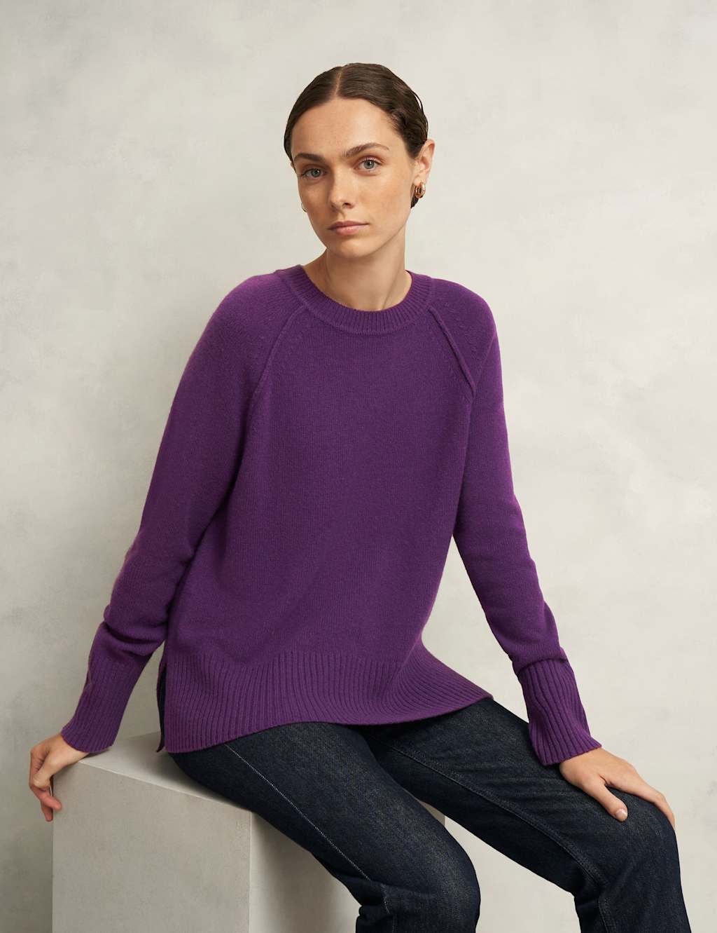 HOBBS Merino Wool Rich Crew Neck Jumper Purple