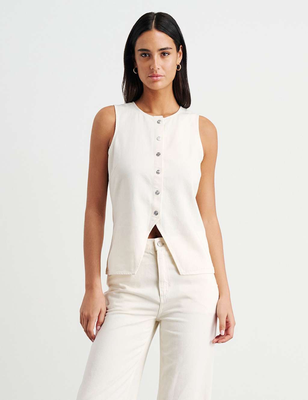 Jag Women's Cotton Rich Denim Longline Vest Top - 10 - Cream - Available at M&S