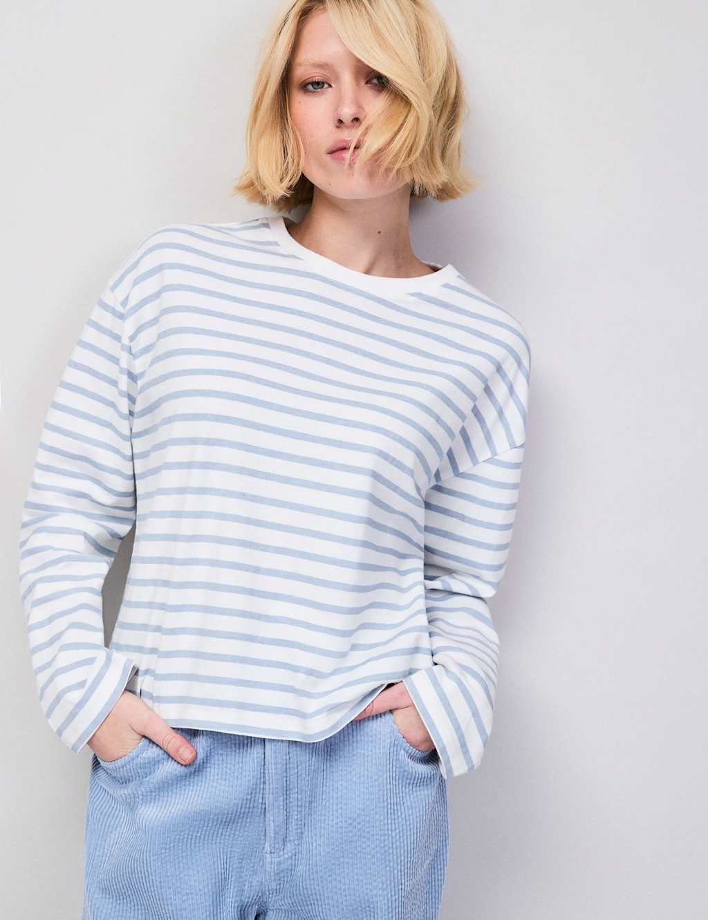 Ro&Zo Women's Pure Cotton Striped Crew Neck T-Shirt - Large - Light Blue Mix - Available at M&S