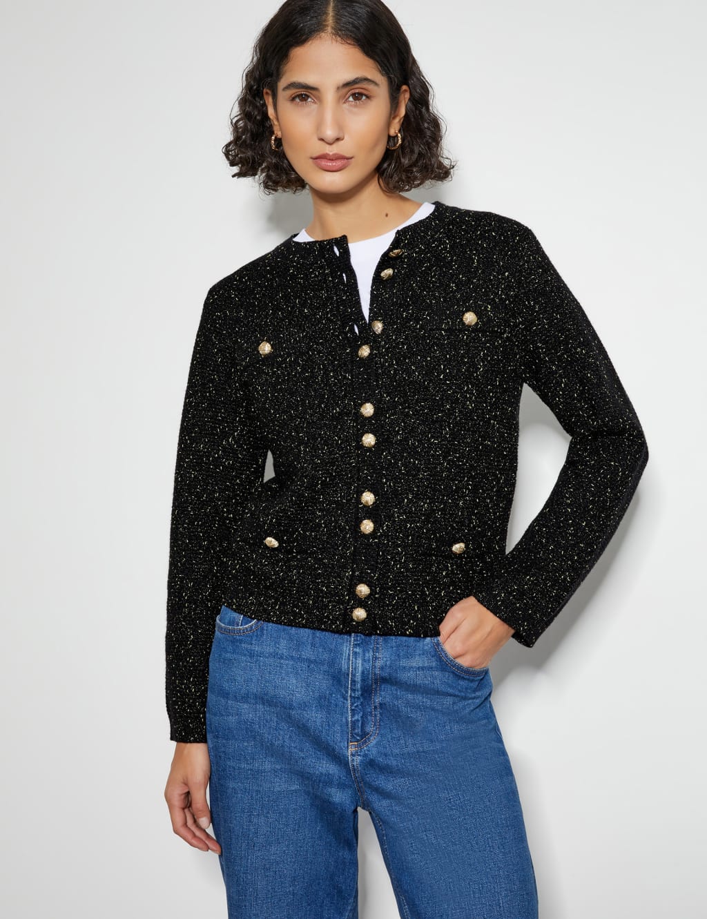 Sparkly Textured Crew Neck Cardigan