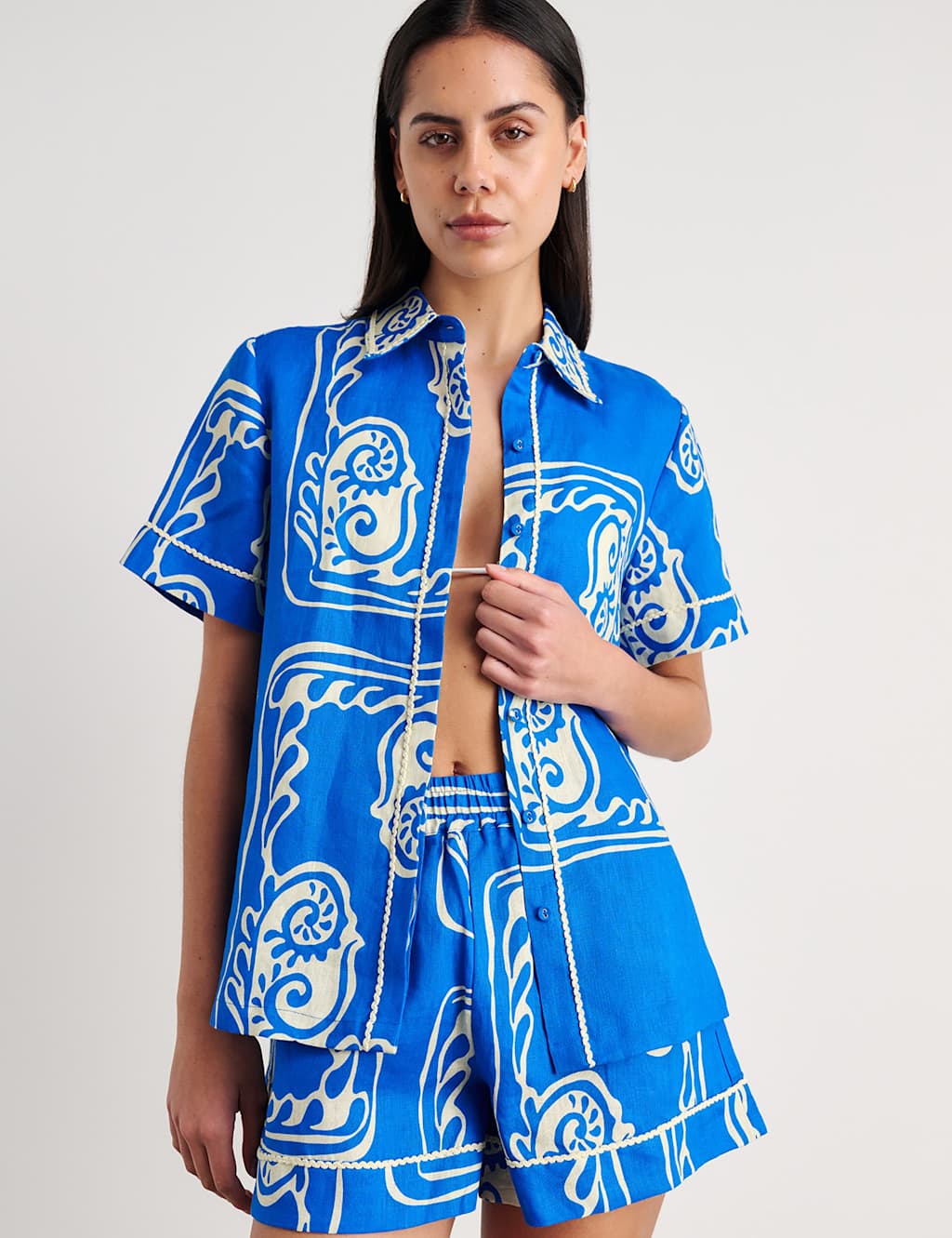 Jag Women's Pure Linen Printed Collared Shirt - 12 - Blue - Available at M&S