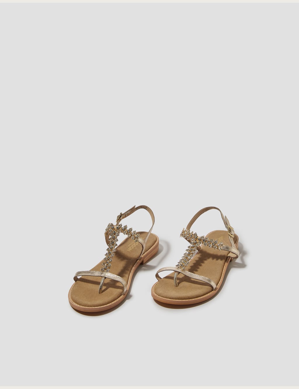 Leather Diamante Ankle Strap Flat Sandals