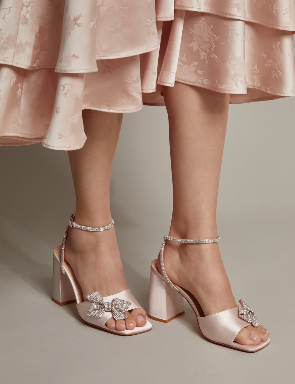 Diamanté Buckle Block Heel Sandals