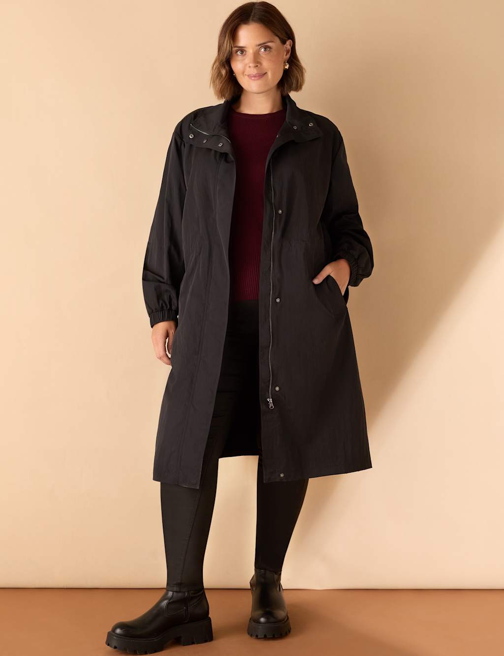 Live Unlimited London Showerproof Hooded Longline Raincoat Black