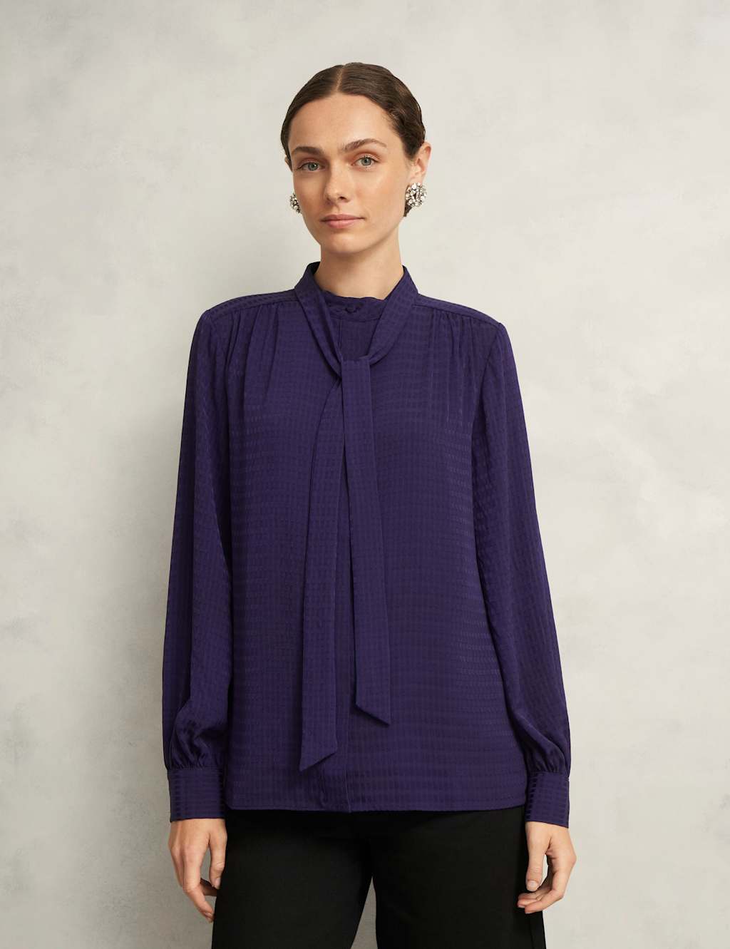 HOBBS Textured Tie Neck Blouse Purple