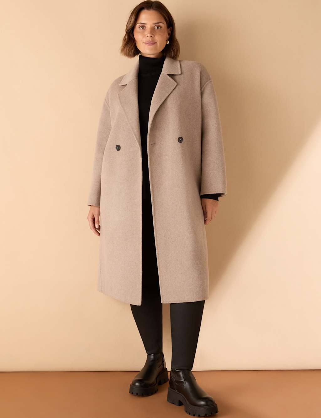 Live Unlimited London Double Faced Wool Blend Coat Oatmeal