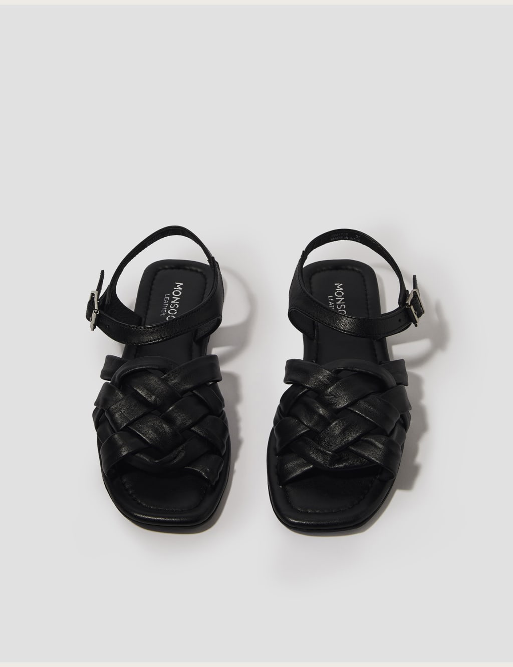 Leather Woven Flatform Slingback Sandals