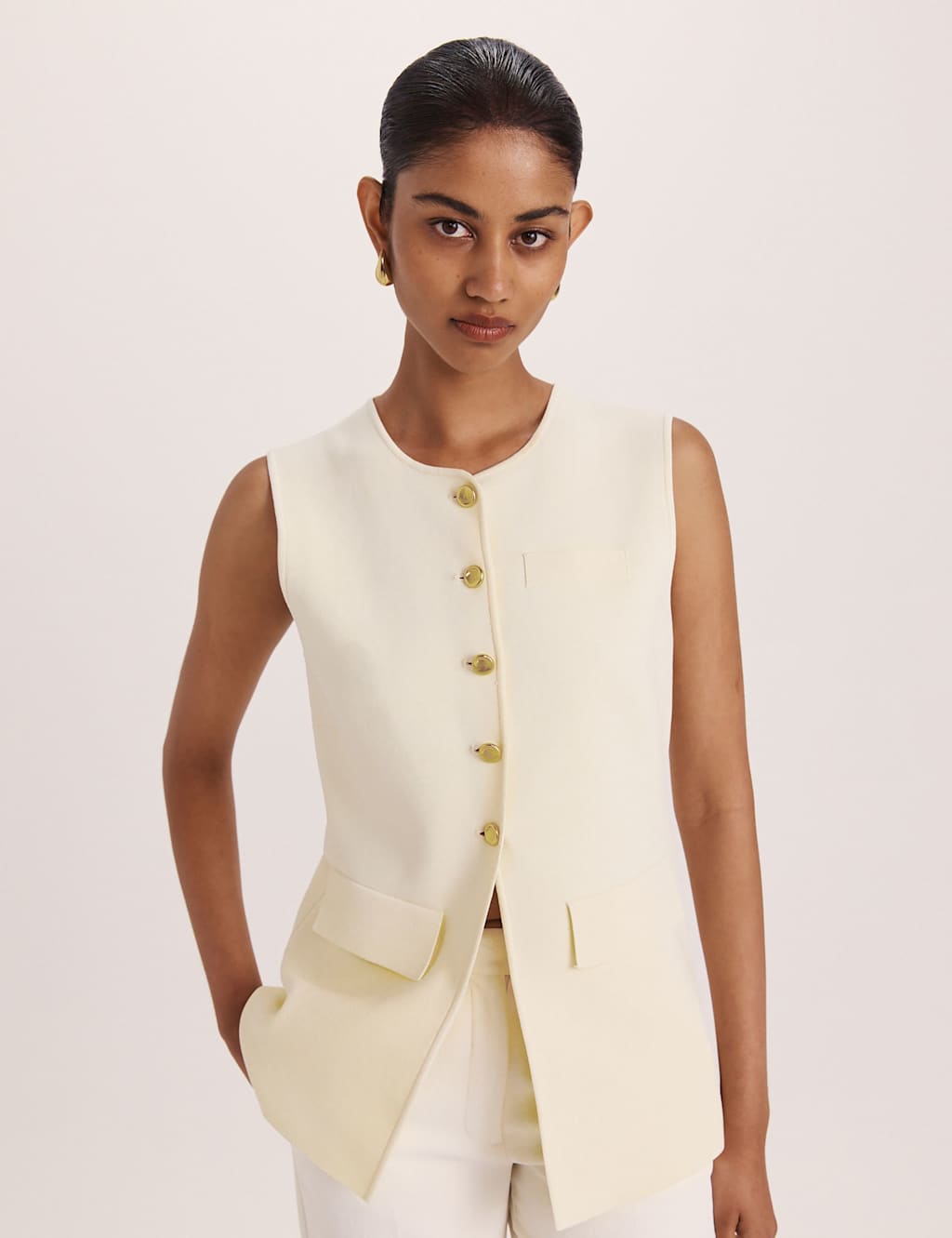 Saba Women's Button Through Vest - Small - Yellow - Available at M&S
