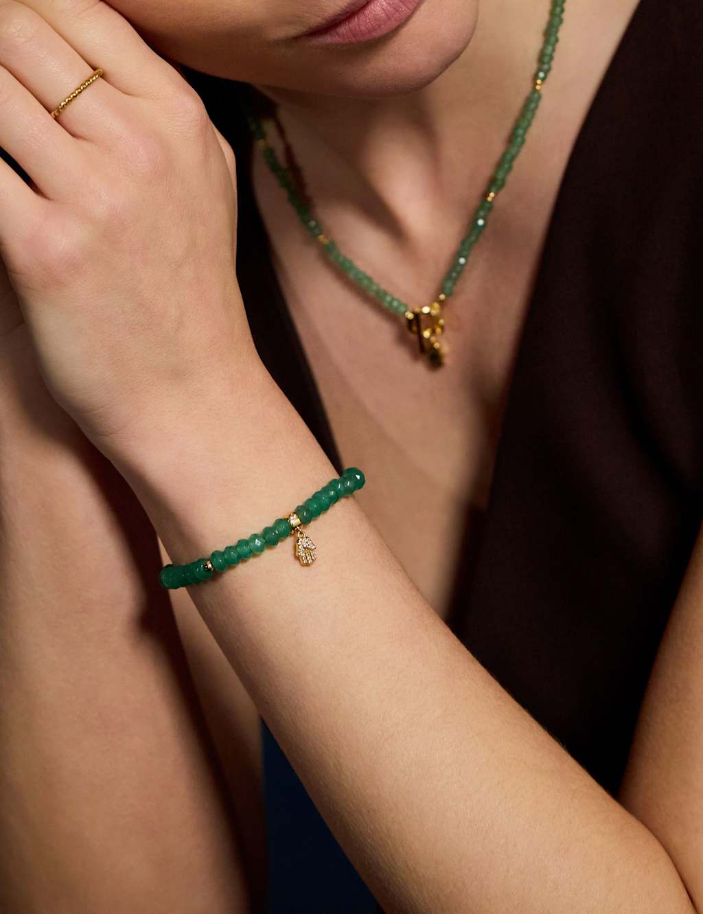Accessorize Women's Gold Plated Stone and Heart Bracelet - Green - Available at M&S