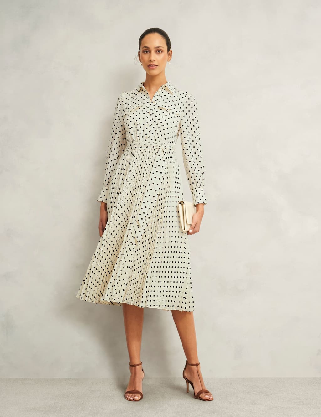 Polka Dot Collared Midi Shirt Dress