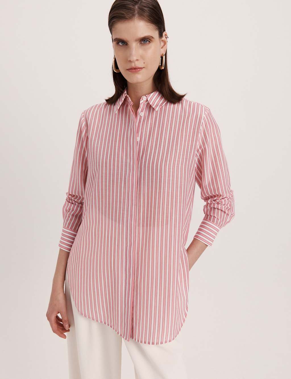 Saba Women's Silk Rich Striped Collared Shirt - 8 - Pink Mix - Available at M&S