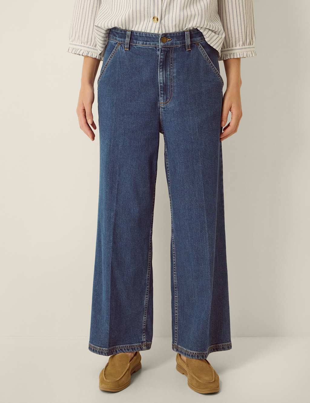 Monsoon Women's High Waisted Wide Leg Jeans - 10 - Blue - Available at M&S