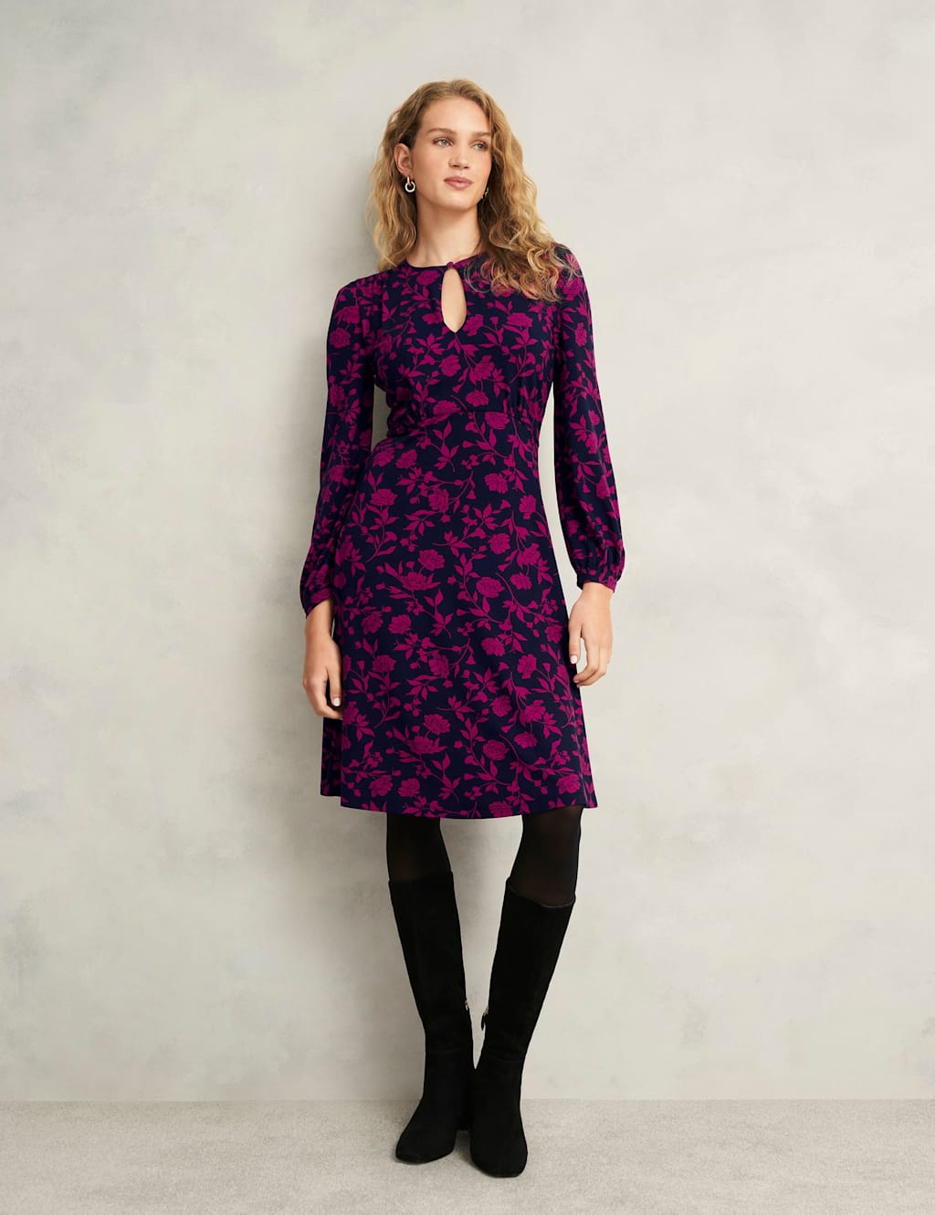 Floral Keyhole Knee Length Skater Dress