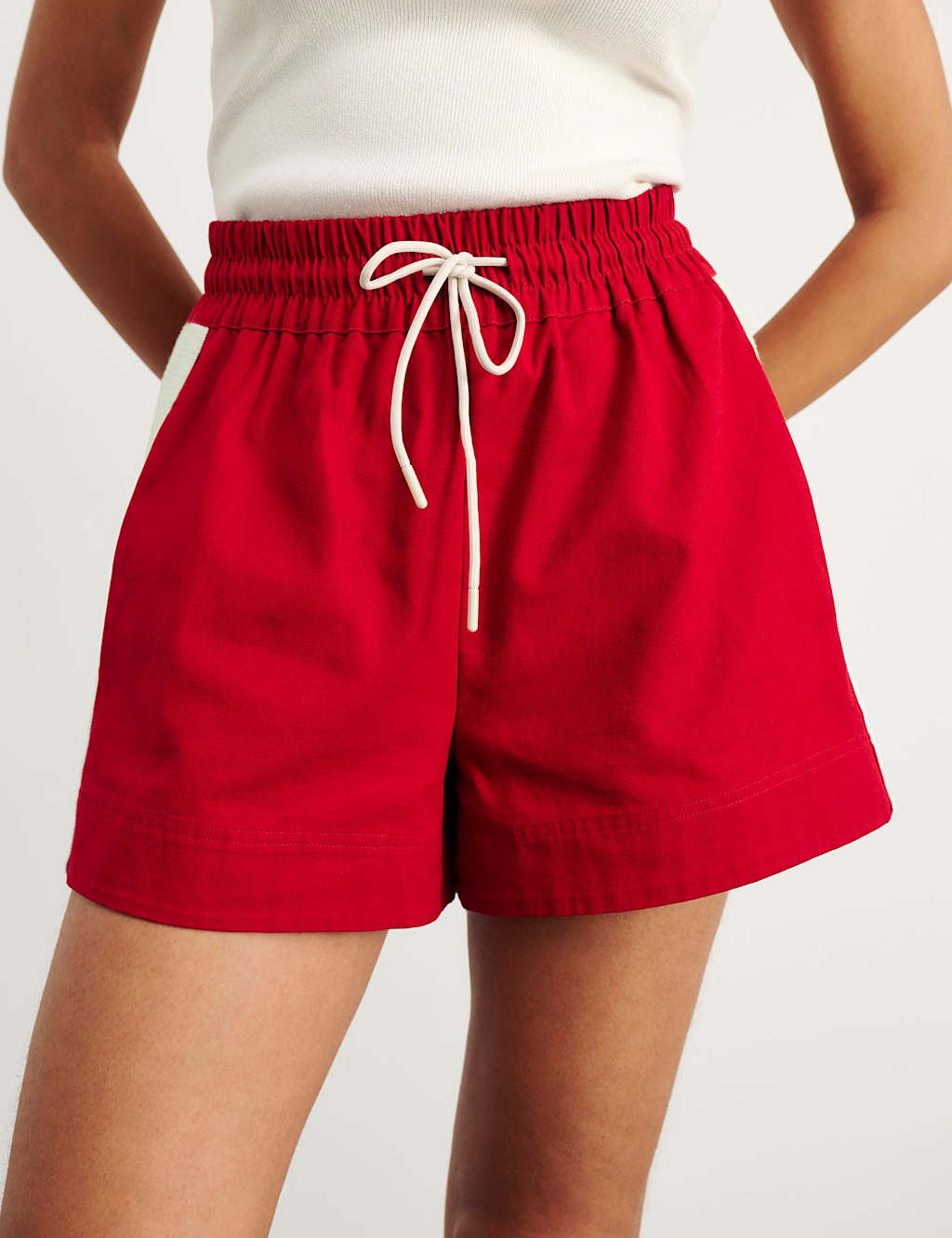 Jag Women's Pure Cotton Side Stripe High Waisted Shorts - 12 - Cherry Red - Available at M&S