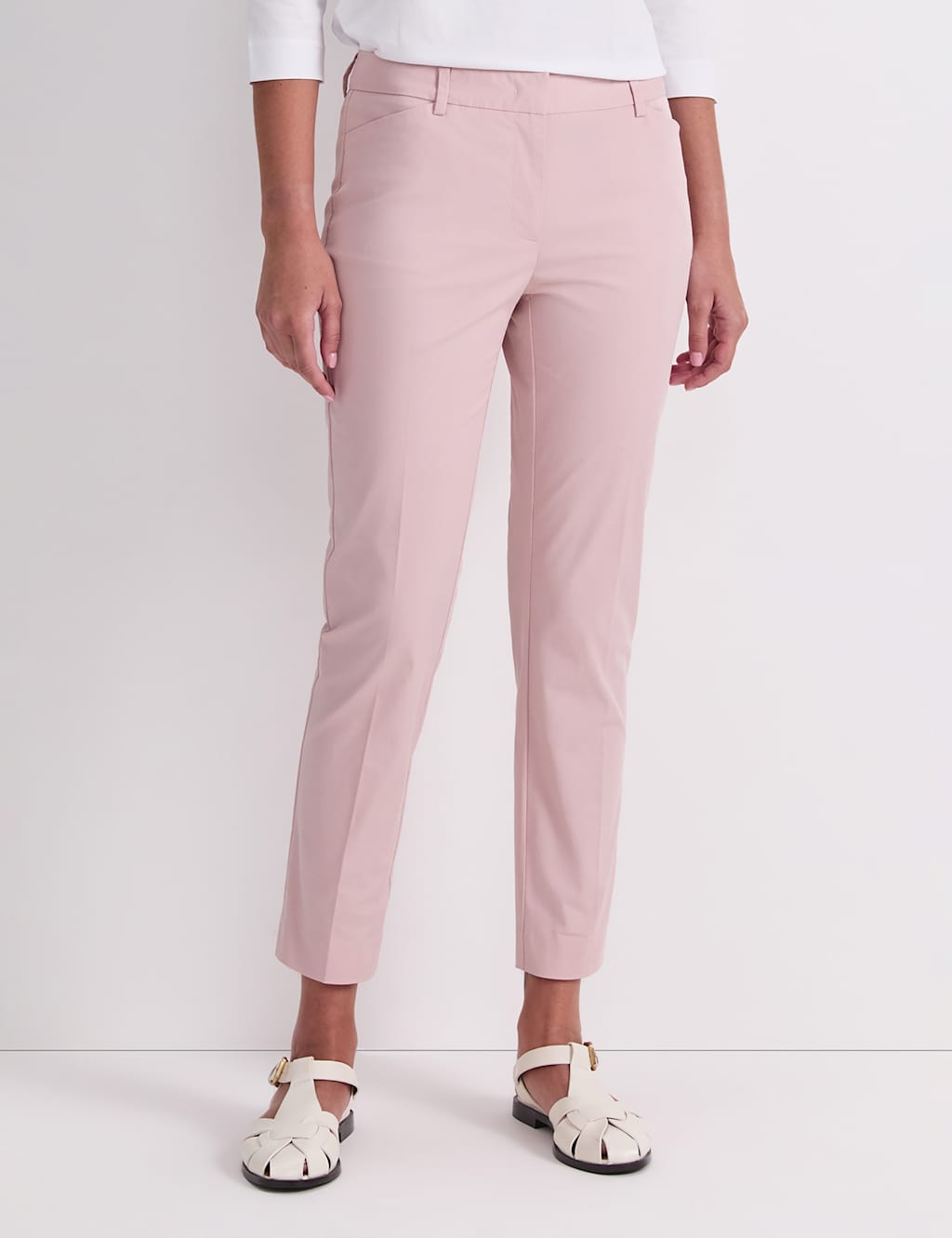 Sportscraft Women's Cotton Rich Slim Fit Cropped Trousers - 10 - Light Pink - Available at M&S
