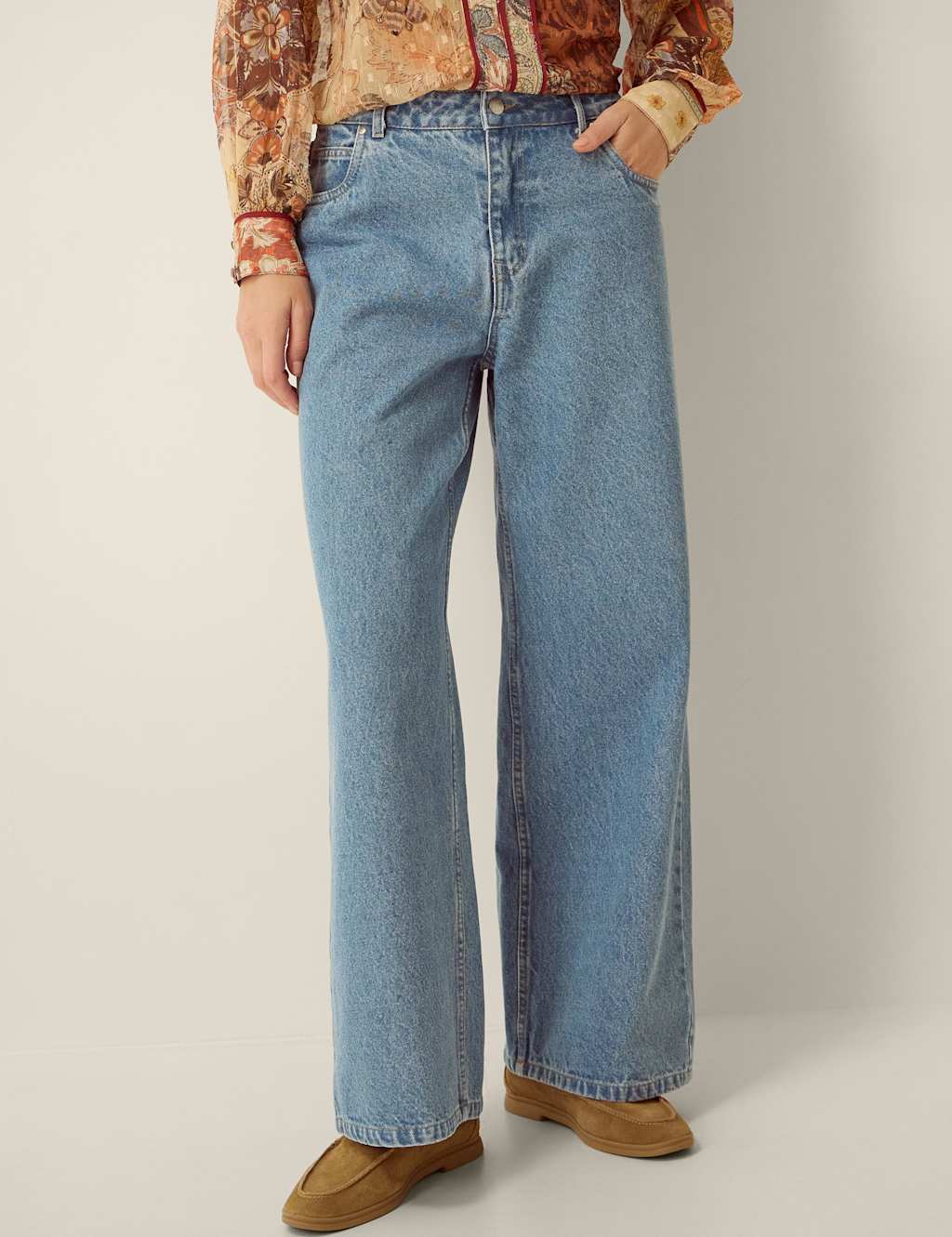 Monsoon Women's High Waisted Wide Leg Jeans - 14 - Light Blue - Available at M&S