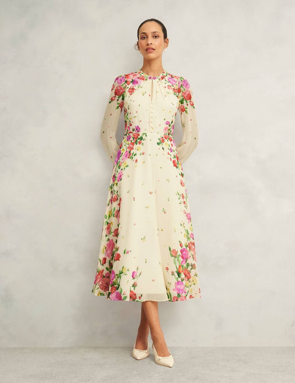 Pure Silk Floral Midaxi Skater Dress