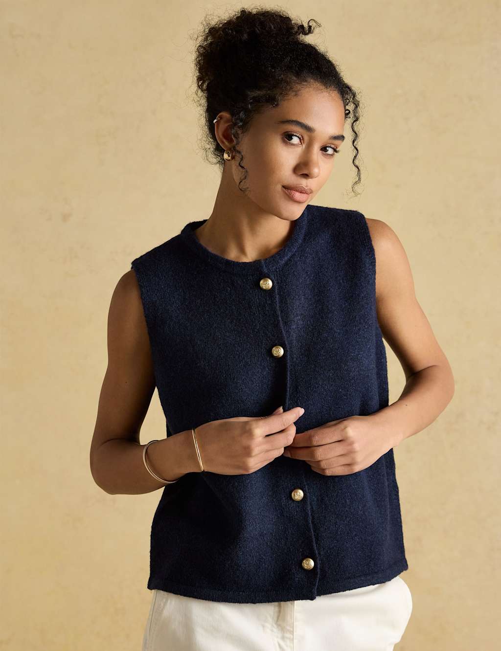 Joules Textured Button Detail Knitted Vest Navy