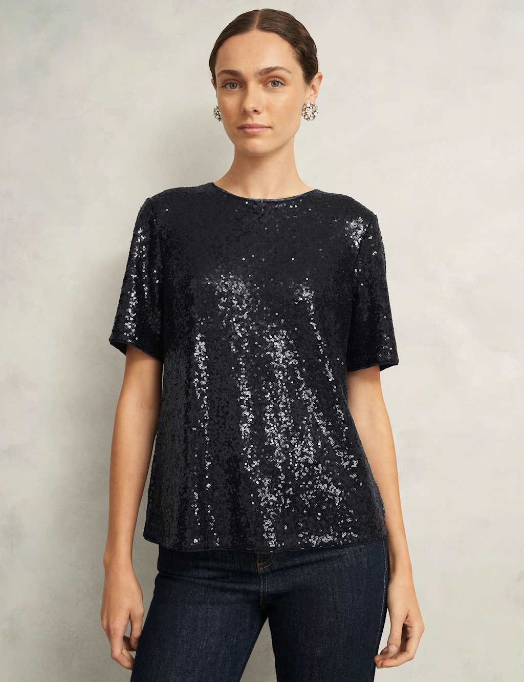 HOBBS Sequin Sparkly Top Navy