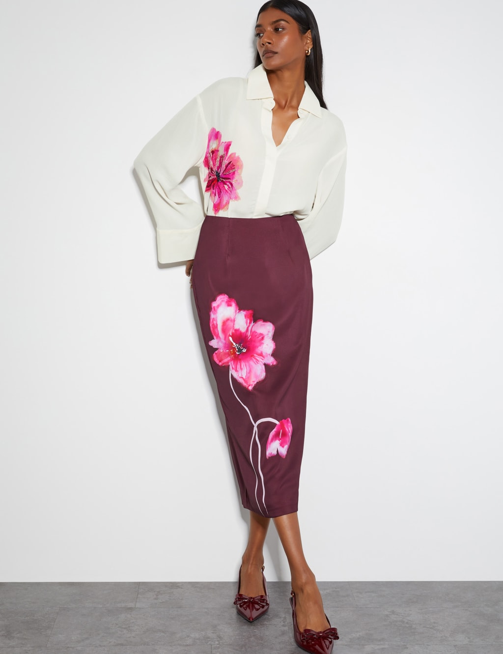 Floral Midi A-Line Skirt