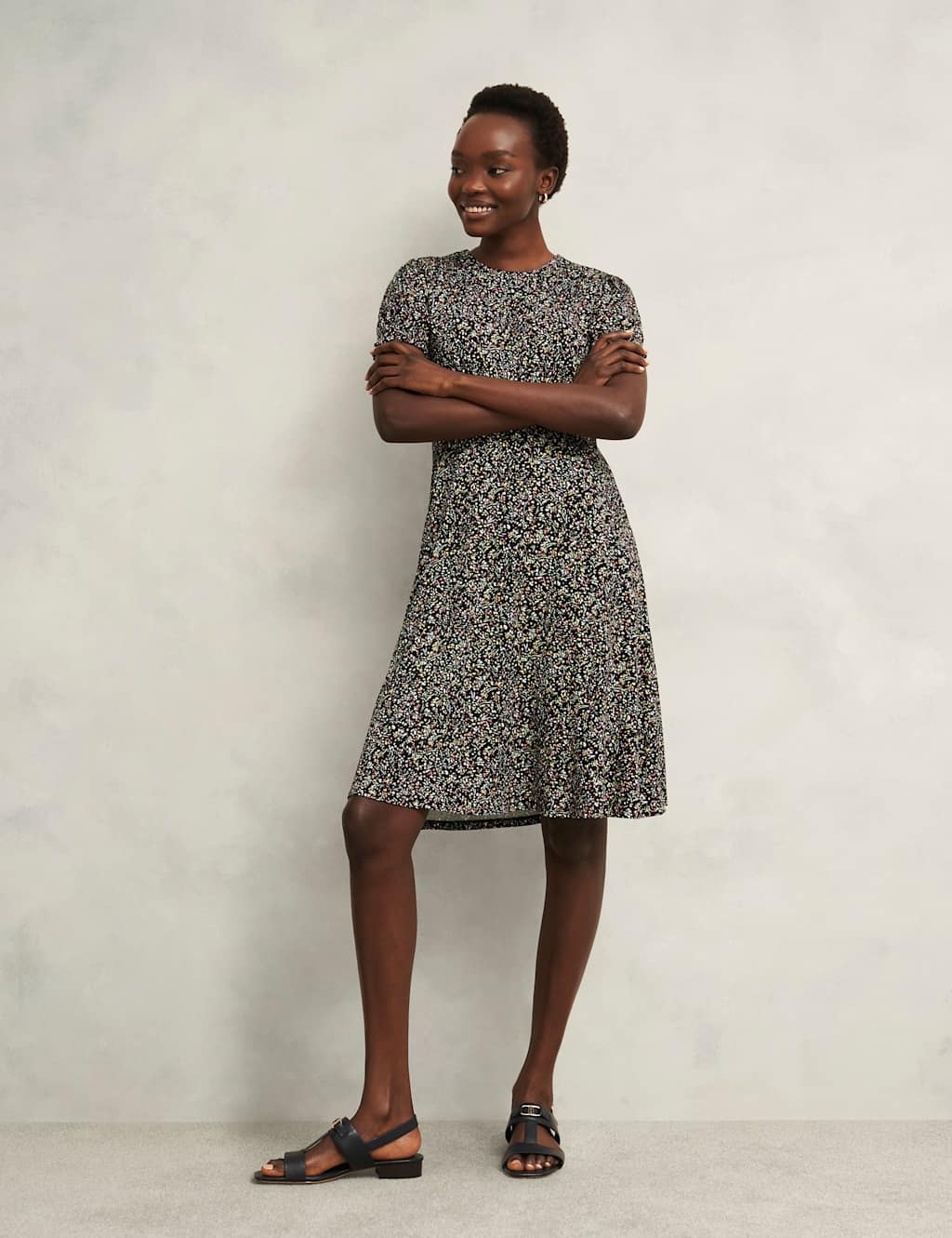 Jersey Ditsy Floral Knee Length Skater Dress