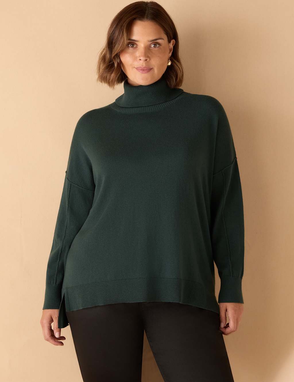 Live Unlimited London Roll Neck Jumper with Cashmere Green