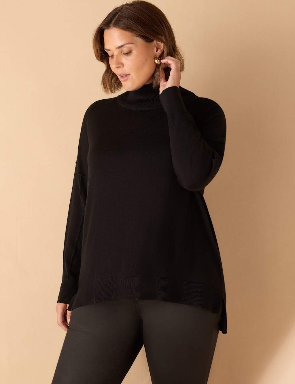 Live Unlimited London Roll Neck Jumper with Cashmere Black