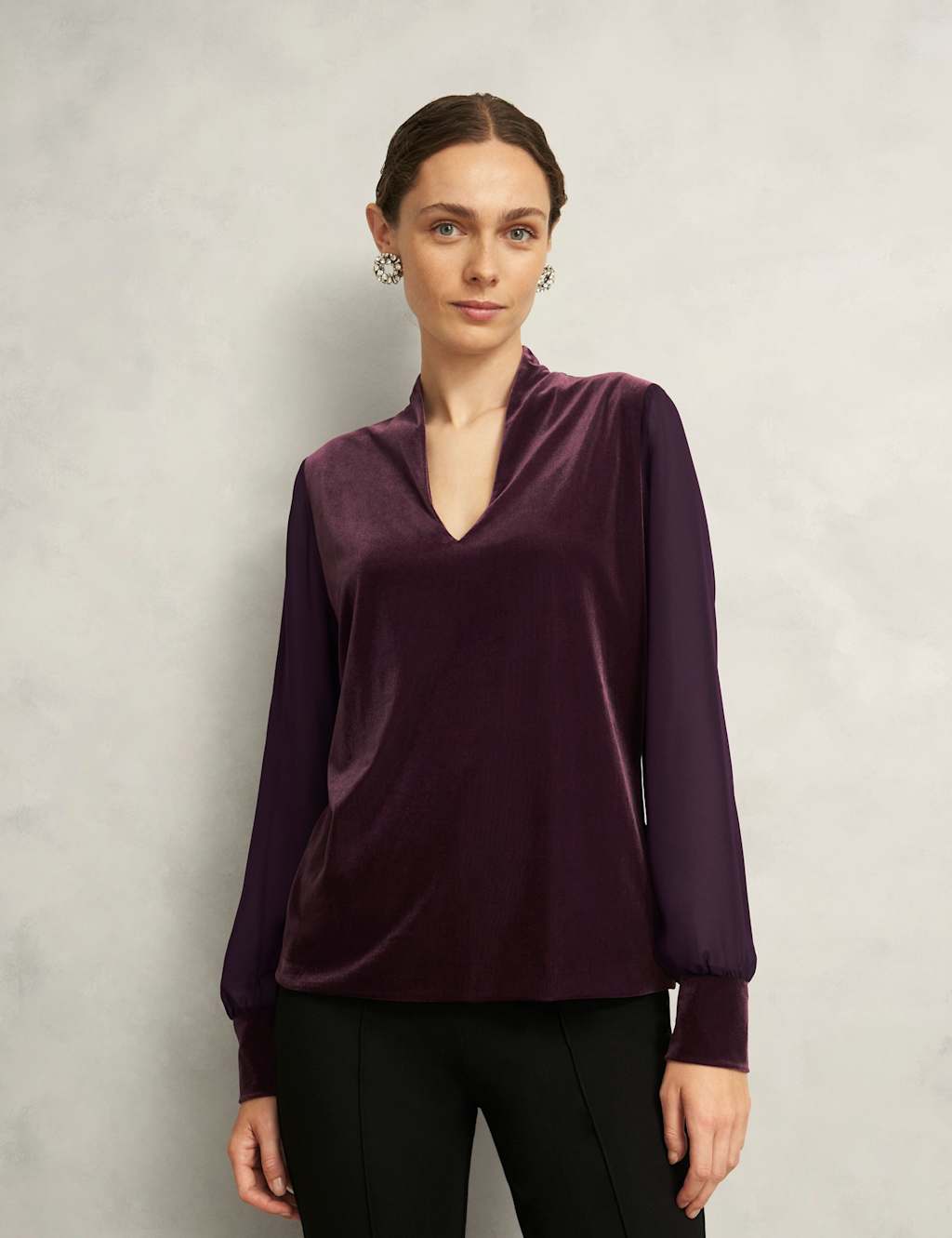 HOBBS Velvet V-Neck Blouse Purple