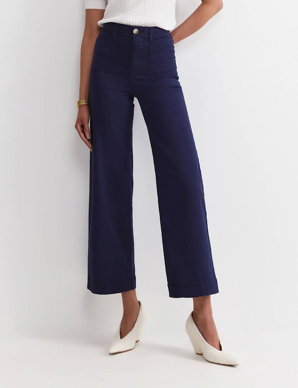 Sportscraft Women's High Waisted Wide Leg Jeans - 8 - Navy - Available at M&S