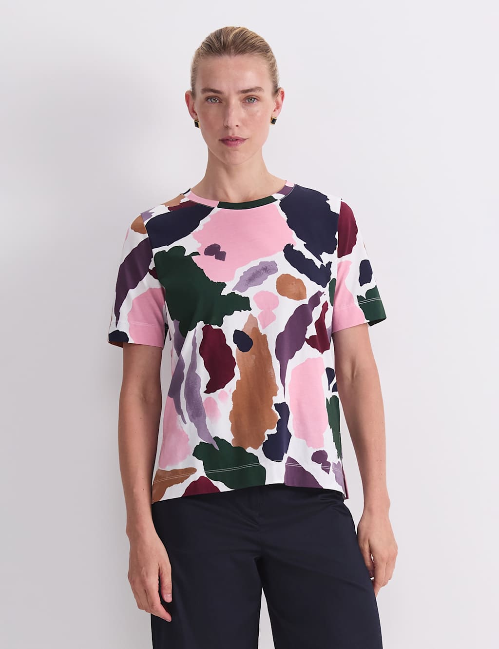 Sportscraft Women's Mercerised Cotton Abstract Print T-Shirt - Medium - Black Mix - Available at M&S