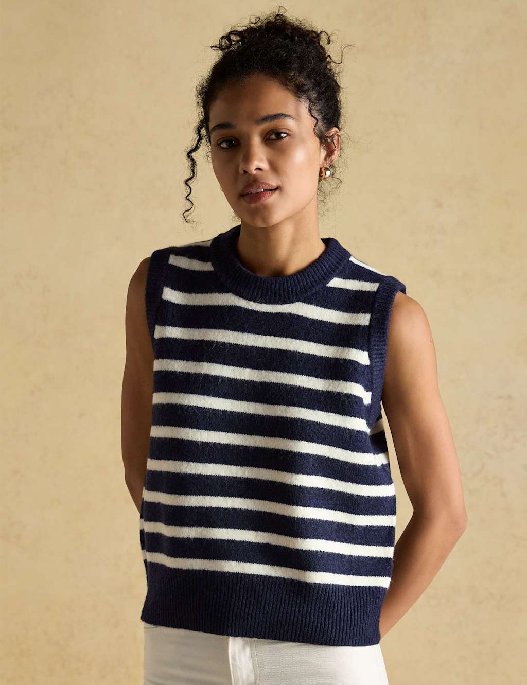 Joules Striped Crew Neck Knitted Vest Navy Mix