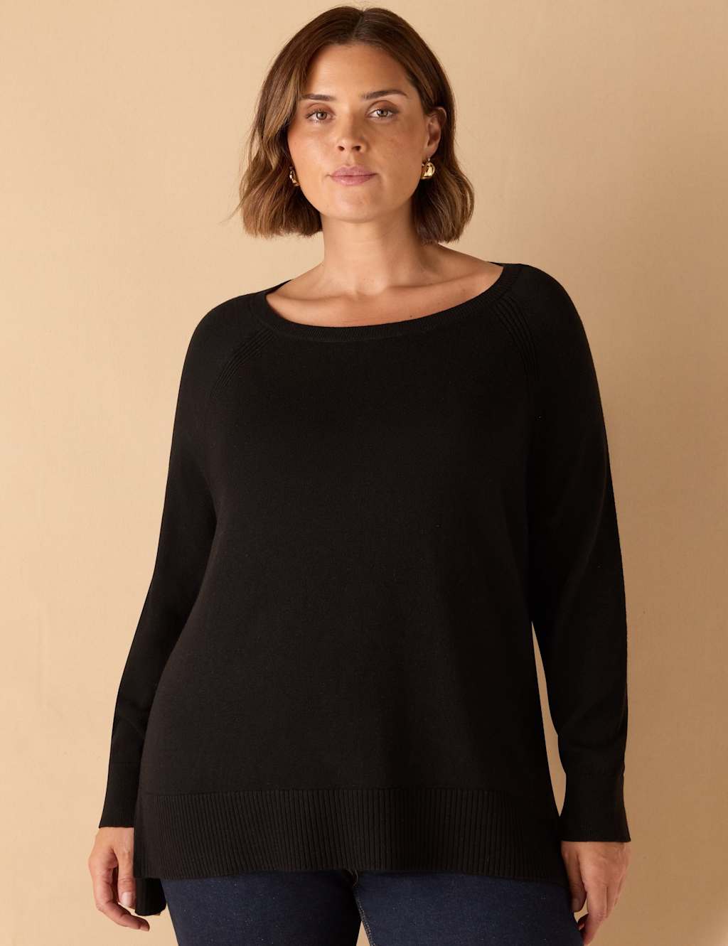 Live Unlimited London Cotton Blend Textured Round Neck Jumper Black