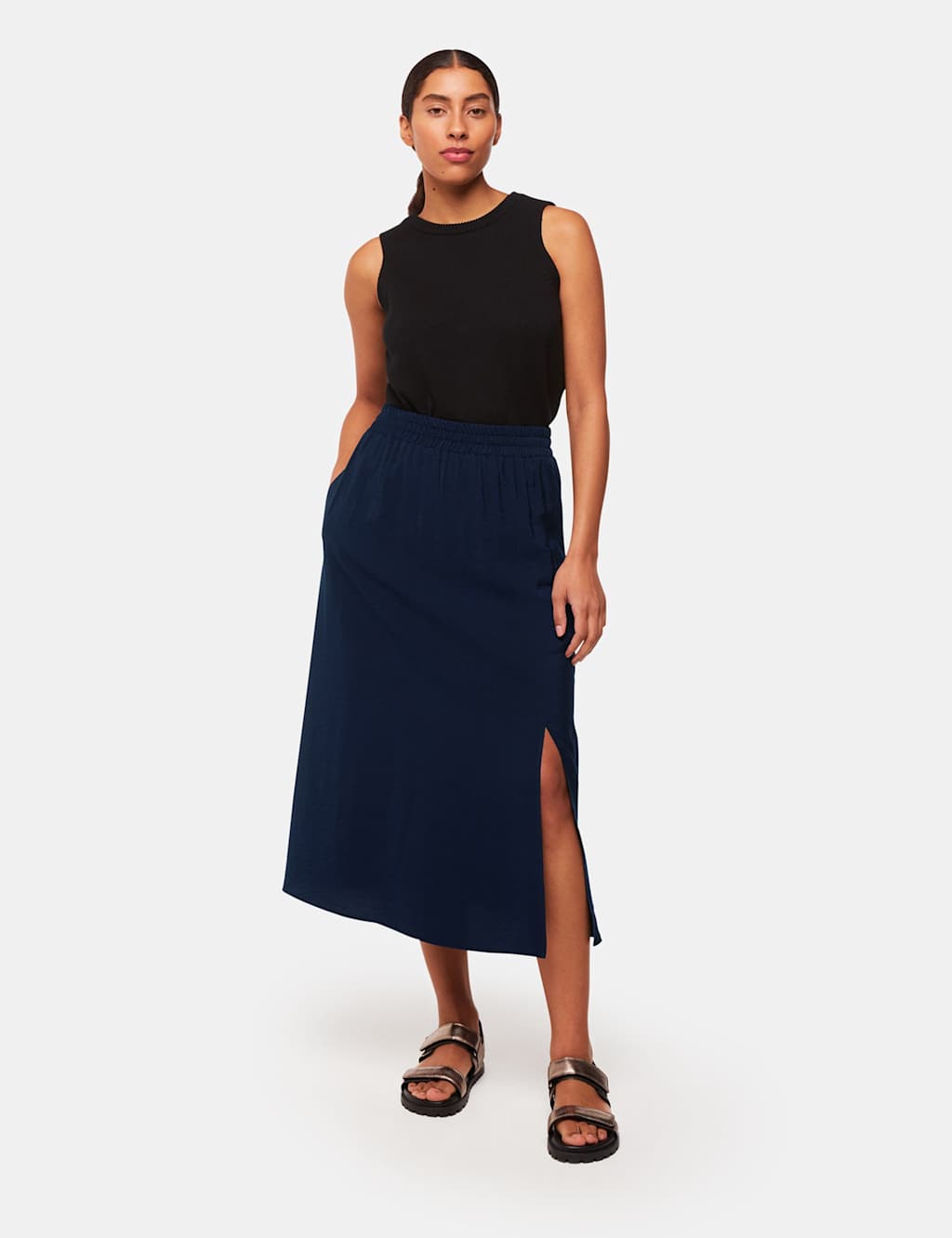 Side Split Midi A-Line Skirt